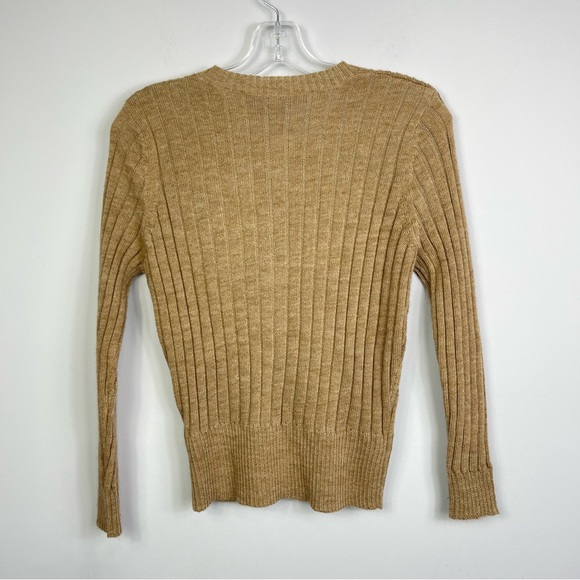 Vera Wang Lavender Label Camel Crewneck Ribbed Wool Alpaca Cardigan Sweater S - Picture 9 of 16